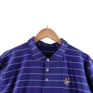 B DRADDY USA Mens XL Blue Green Stripe Polo Shirt Golf 1854 Embroidered Stretch